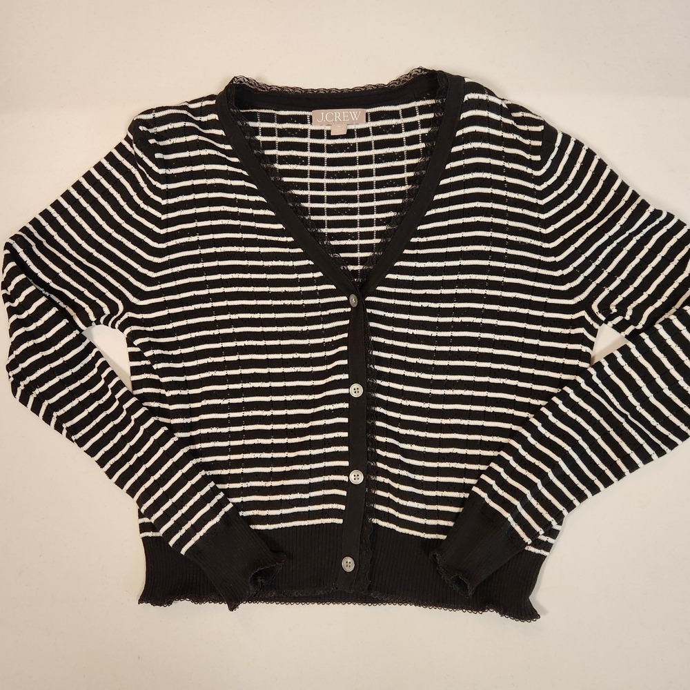 J crew Stripe Pointelle Scallop Trim Cardigan & Matching Tank Size Medium New